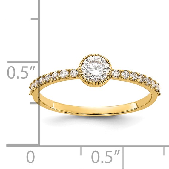 10K Polished CZ Center and Side Stones Ring