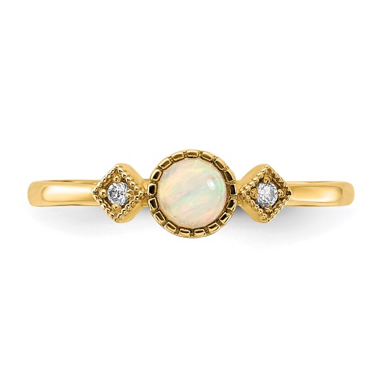 10K Polished CZ and Created Opal Ring