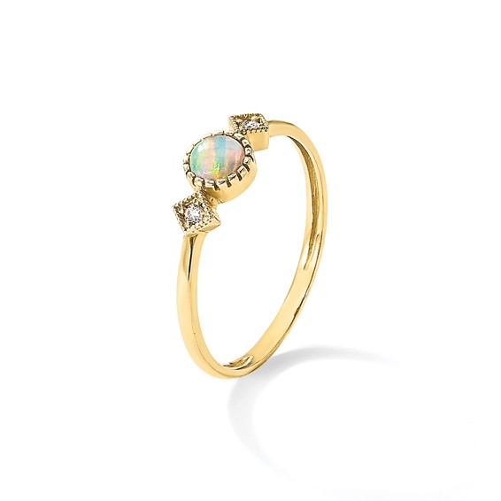 10K Polished CZ and Created Opal Ring