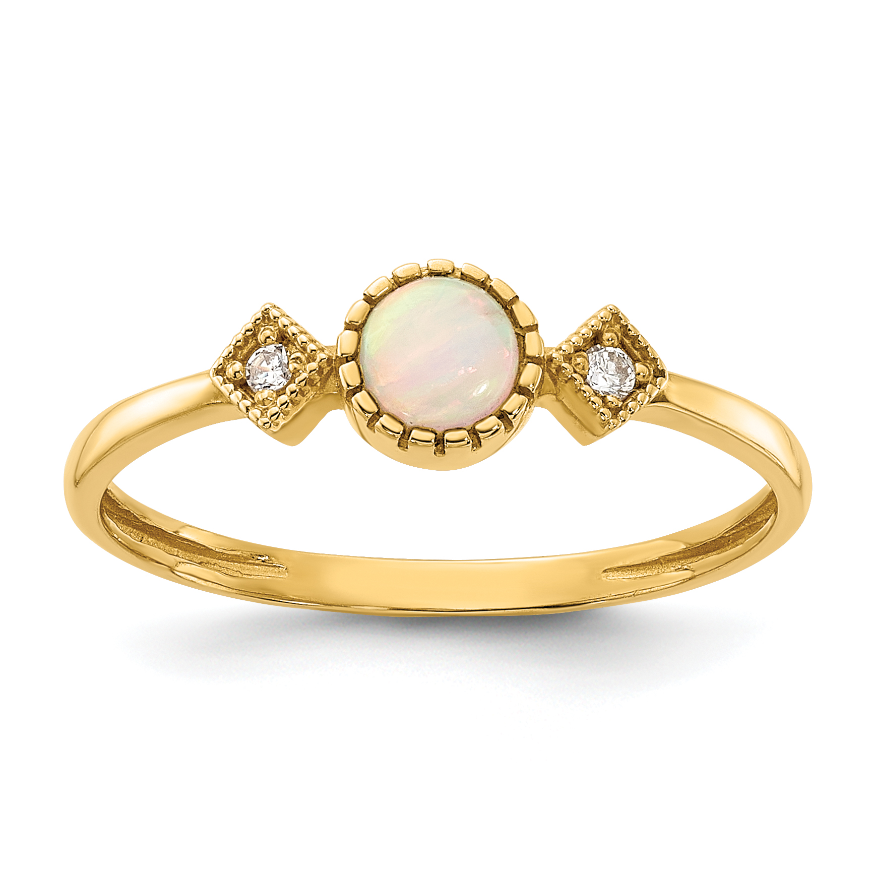 10K Polished CZ and Created Opal Ring (10C1507)