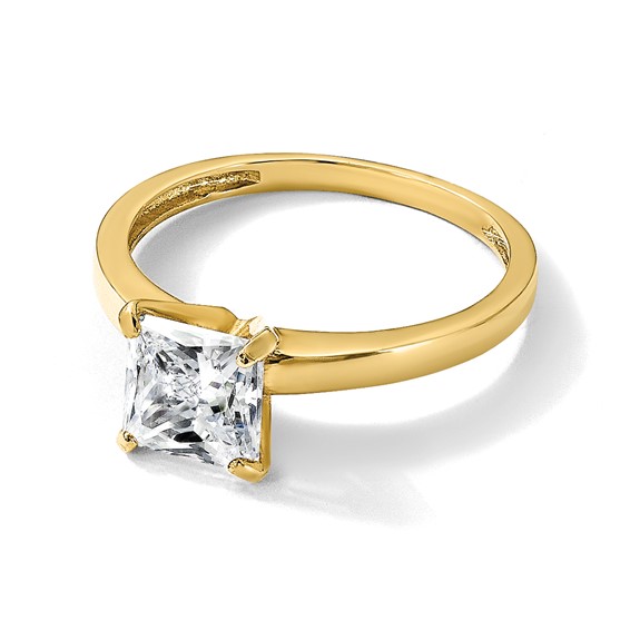 10K Polished Square CZ Solitaire Ring