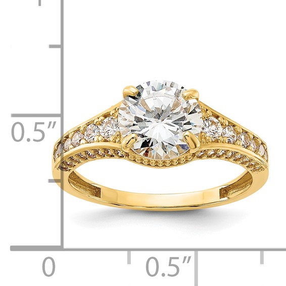 10K Polished CZ Center and Side Stones Ring