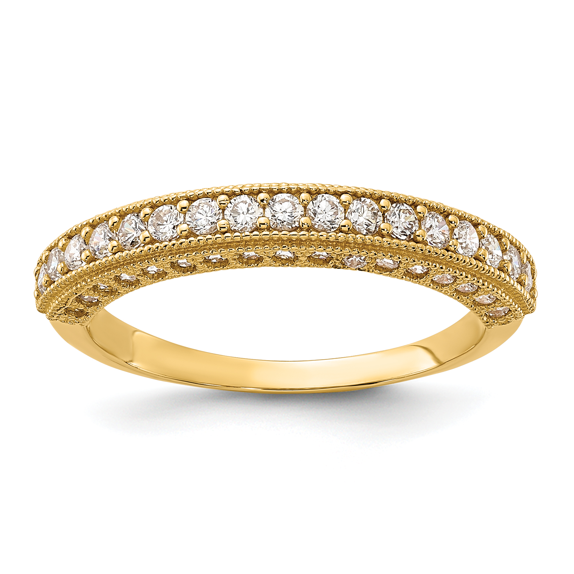 10K Polished CZ Beaded Edge Band (10C1513)