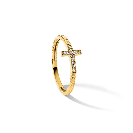 10K Polished CZ Cross Ring