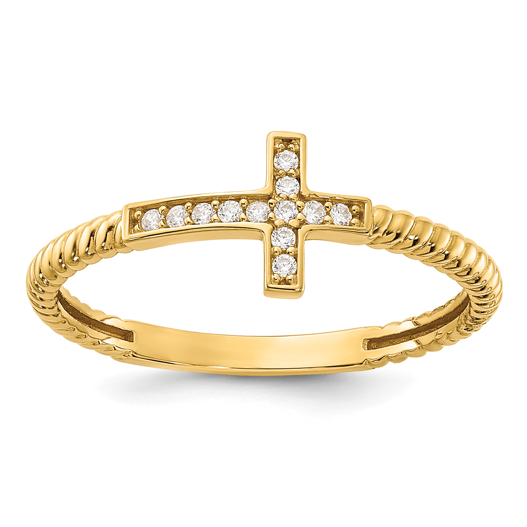 10K Polished CZ Cross Ring (10C1515)