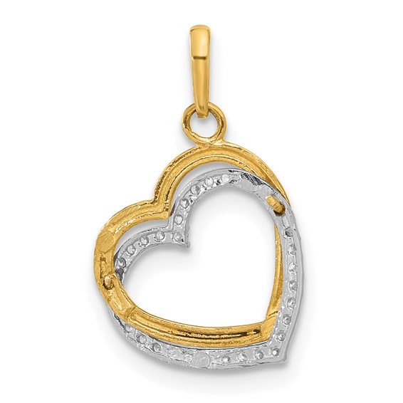 10K Two-tone Polished CZ Hearts Charm