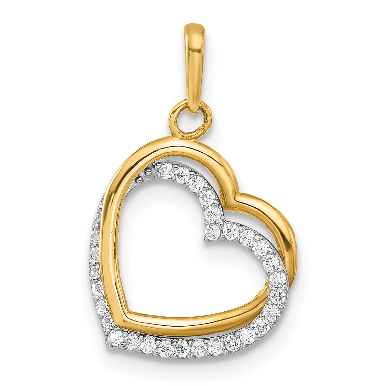 10K Two-tone Polished CZ Hearts Charm (10C1516)