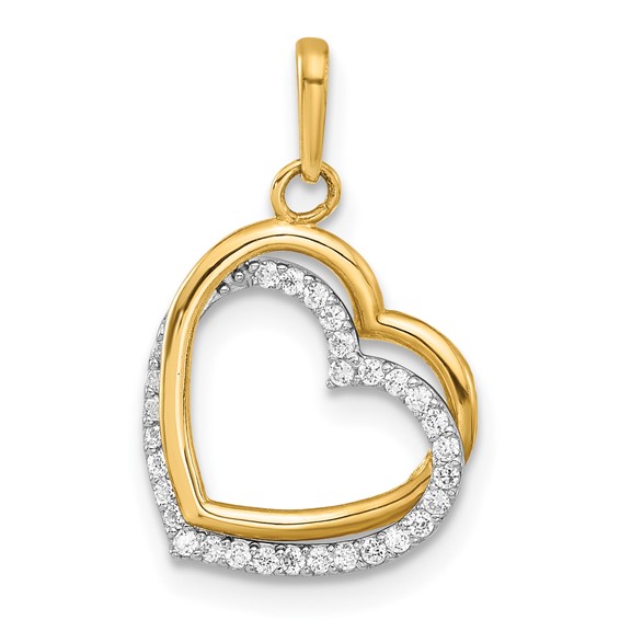 10K Two-tone Polished CZ Hearts Charm