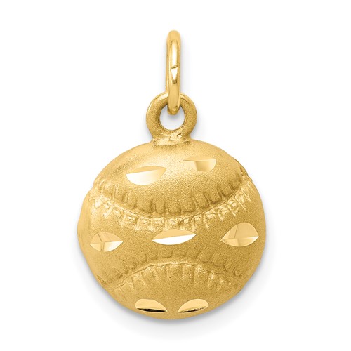 10K Yellow Gold Satin Diamond-cut Baseball Charm