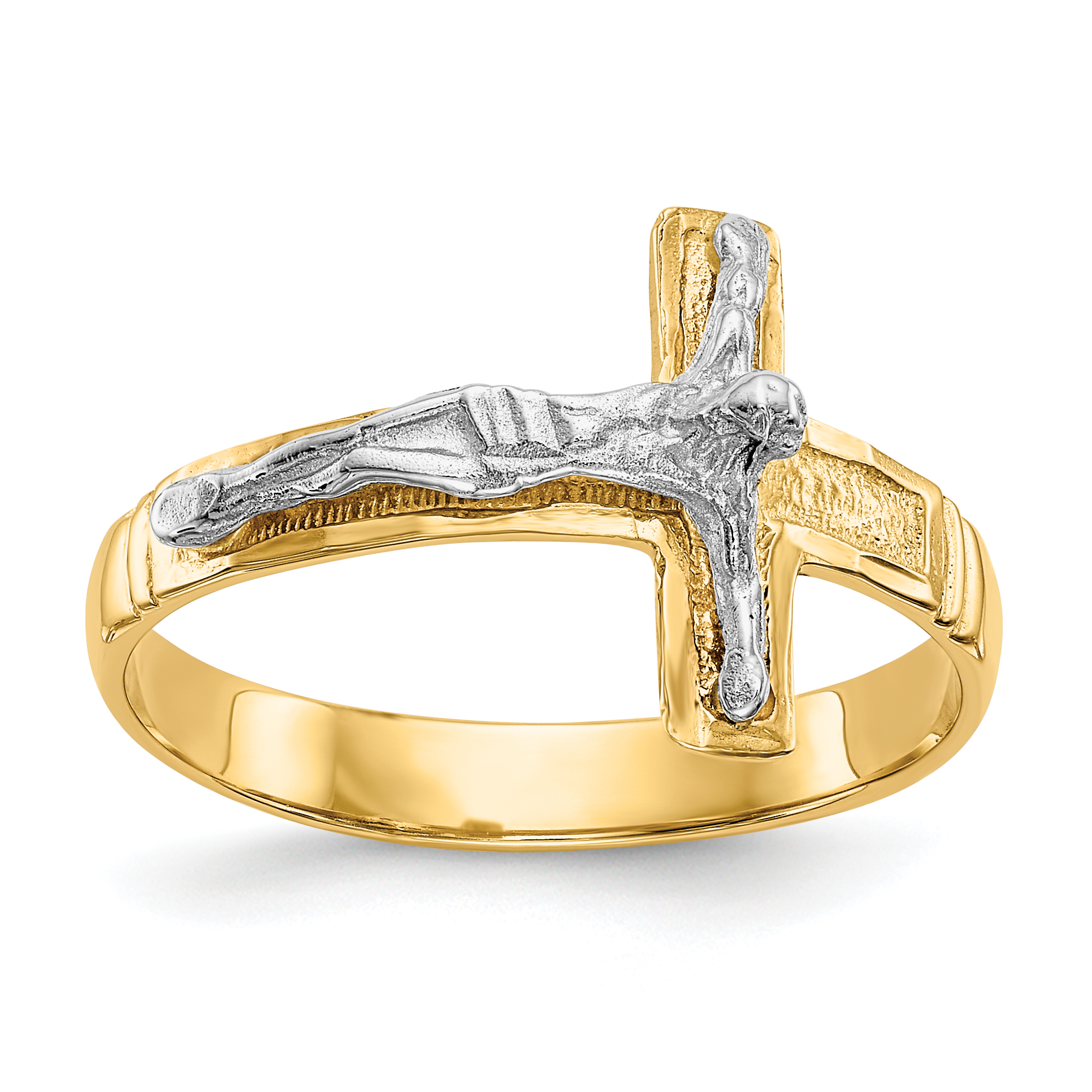10K Two-Tone Polished Diamond-Cut Mens Crucifix Ring (10C2116)