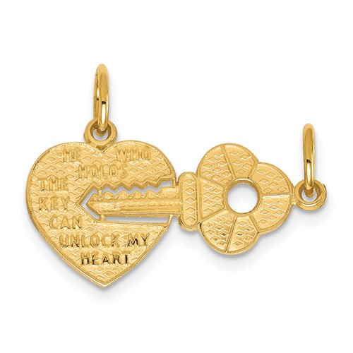 10K Yellow Gold HE Who Holds the Key. Heart and Key 2-Piece Break-apart Charm