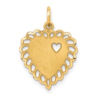 10K Yellow Gold Scalloped Border Charm with Tiny Heart Cut-out Heart view 1