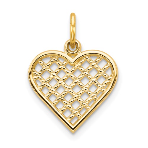 10K Yellow Gold Basketweave Heart Charm