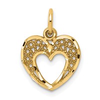 10K Yellow Gold Diamond-cut Filigree Heart Charm view 1
