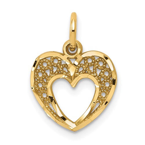 10K Yellow Gold Diamond-cut Filigree Heart Charm