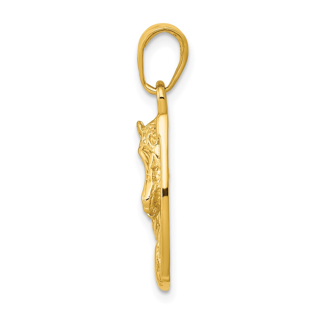10k Solid Polished Horse Head in Horseshoe Pendant (10C2201)