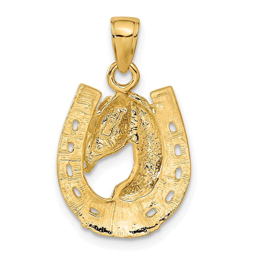 10k Solid Polished Horse Head in Horseshoe Pendant (10C2201)