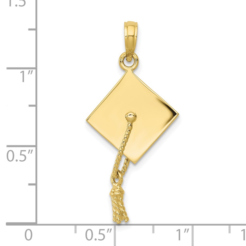 10k Solid Polished 3-D Graduation Cap Pendant (10C2229)