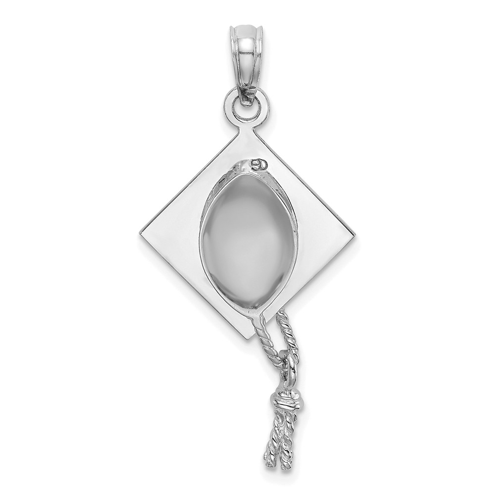 10K White Gold 3-D Graduation Cap w/ Moveable Tassle Charm (10C2229W)