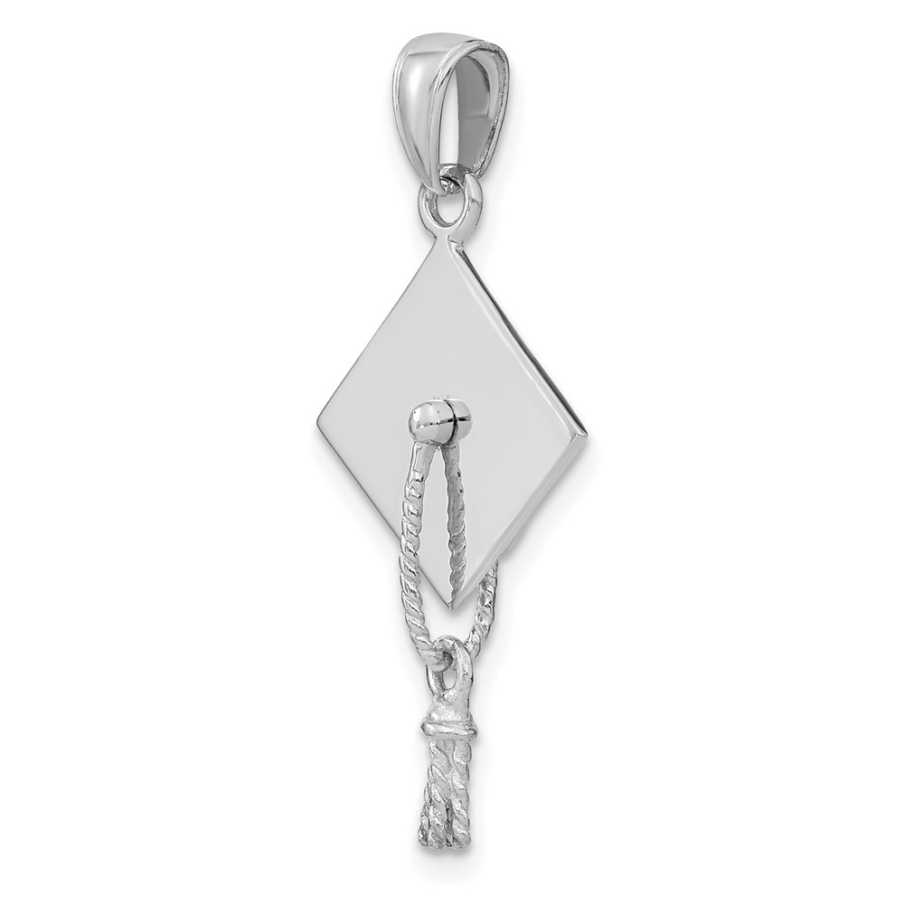 10K White Gold 3-D Graduation Cap w/ Moveable Tassle Charm (10C2229W)