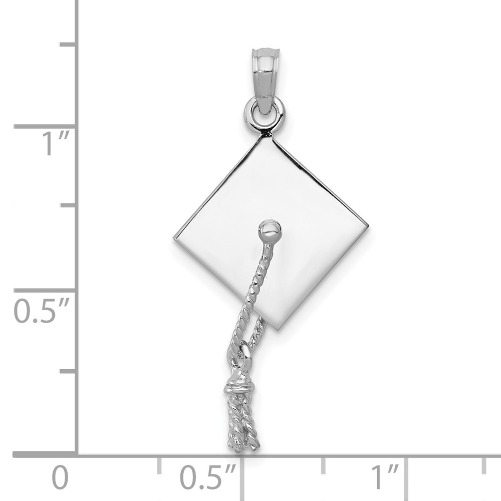 10K White Gold 3-D Graduation Cap w/ Moveable Tassle Charm (10C2229W)