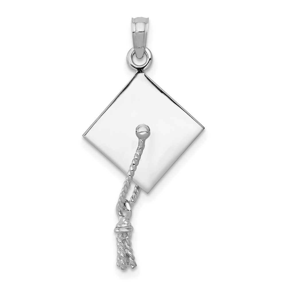 10K White Gold 3-D Graduation Cap w/ Moveable Tassle Charm (10C2229W)