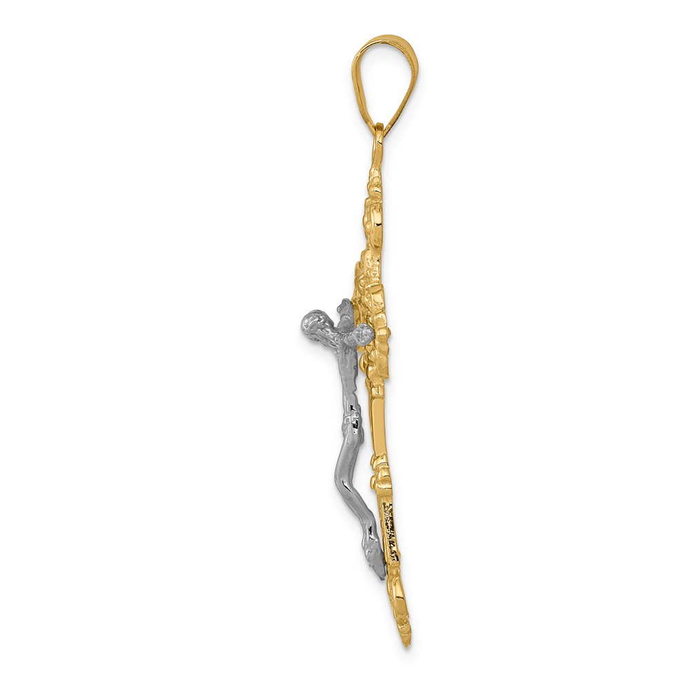 10k Two-tone INRI Fleur De Lis Crucifix Pendant (10C242)