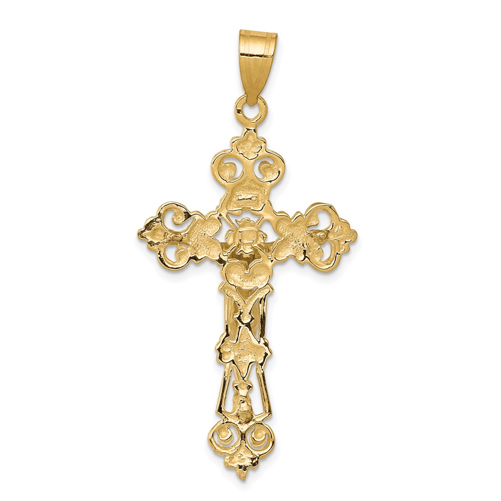 10k Two-tone INRI Fleur De Lis Crucifix Pendant (10C242)