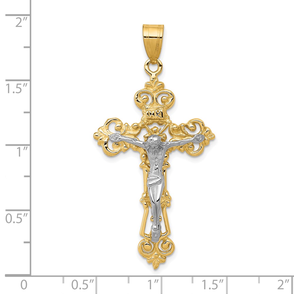 10k Two-tone INRI Fleur De Lis Crucifix Pendant (10C242)