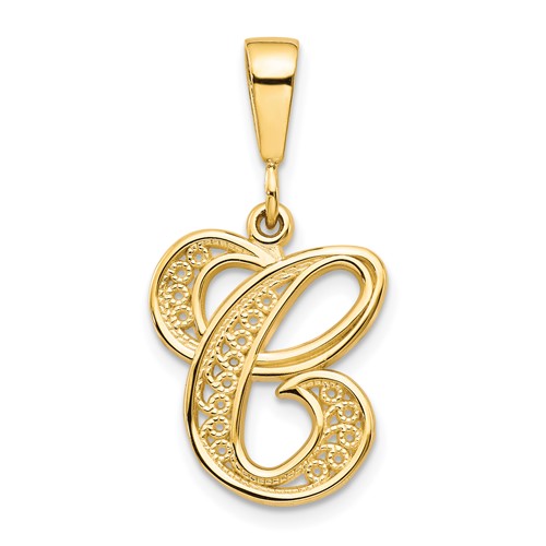 10K Yellow Gold Large Filigree Initial C Pendant