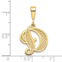10K Yellow Gold Large Filigree Initial D Pendant view 3