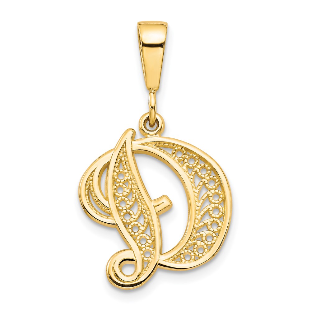 10K Yellow Gold Large Filigree Initial D Pendant