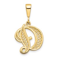 10K Yellow Gold Large Filigree Initial D Pendant view 1