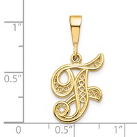 10K Yellow Gold Large Filigree Initial F Pendant view 3