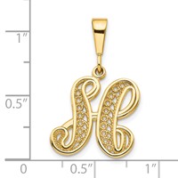 10K Yellow Gold Large Filigree Initial H Pendant view 3