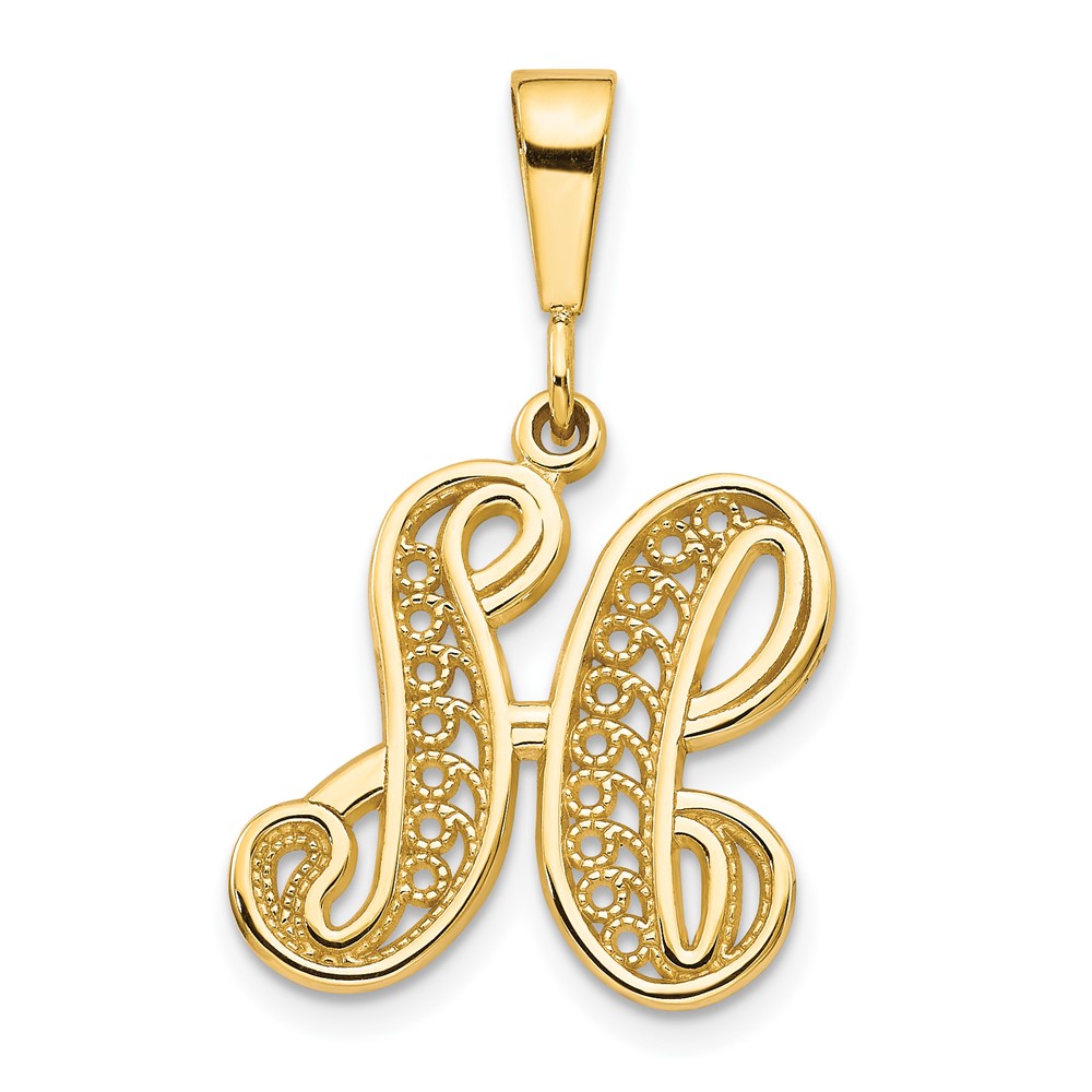 10K Yellow Gold Large Filigree Initial H Pendant