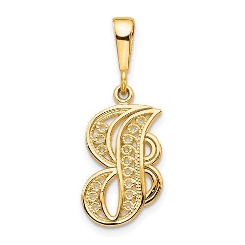 10K Yellow Gold Large Filigree Initial J Pendant