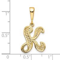 10K Yellow Gold Large Filigree Initial K Pendant view 3