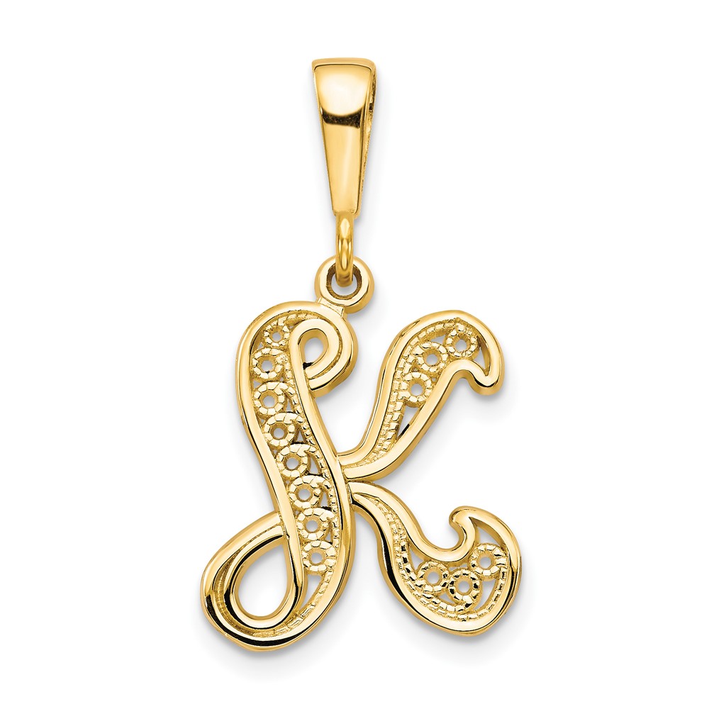 10K Yellow Gold Large Filigree Initial K Pendant