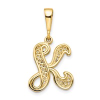10K Yellow Gold Large Filigree Initial K Pendant view 1