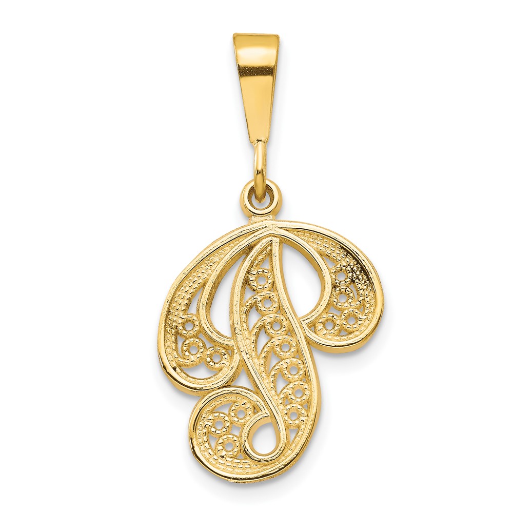 10K Yellow Gold Large Filigree Initial P Pendant