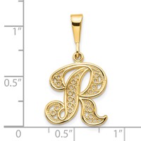 10K Large Filigree Initial R Pendant view 3