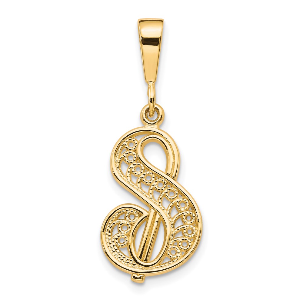 10K Yellow Gold Large Filigree Initial S Pendant