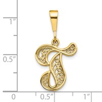 10K Yellow Gold Large Filigree Initial T Pendant view 3