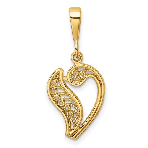 10K Yellow Gold Large Filigree Initial V Pendant