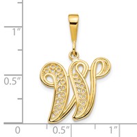 10K Yellow Gold Large Filigree Initial W Pendant view 3