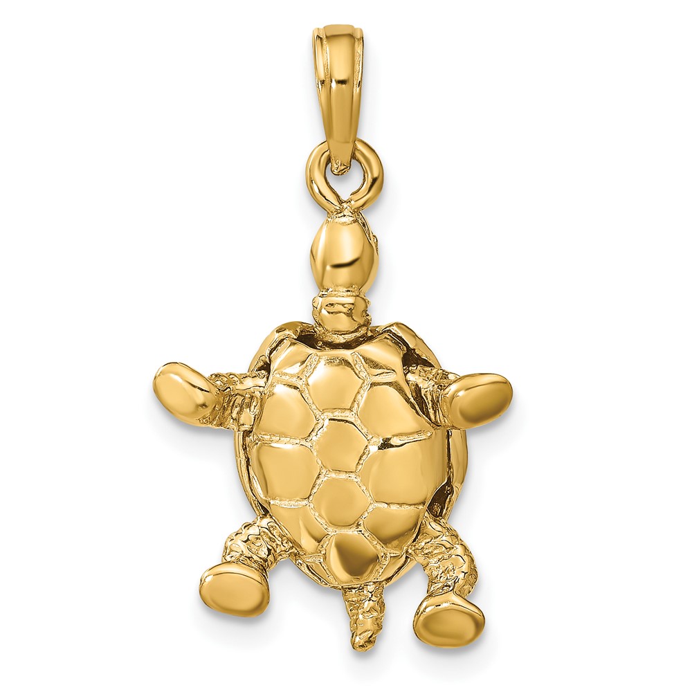 10K Solid Polished 3-D Moveable Turtle Pendant (10C2544)