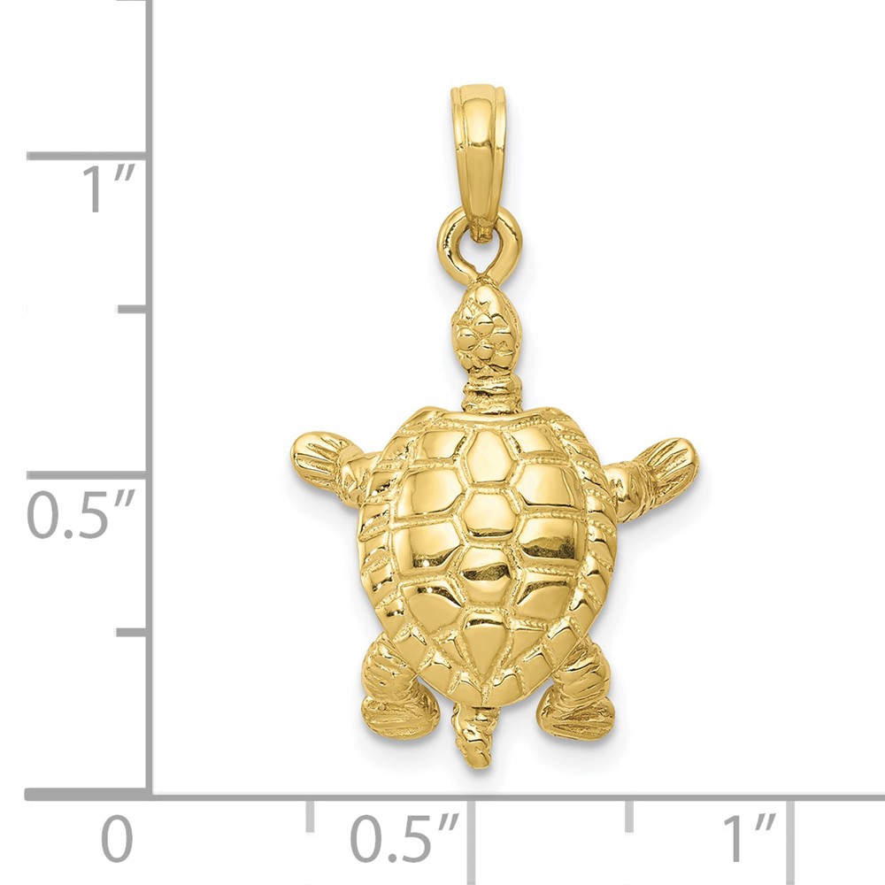 10K Solid Polished 3-D Moveable Turtle Pendant (10C2544)