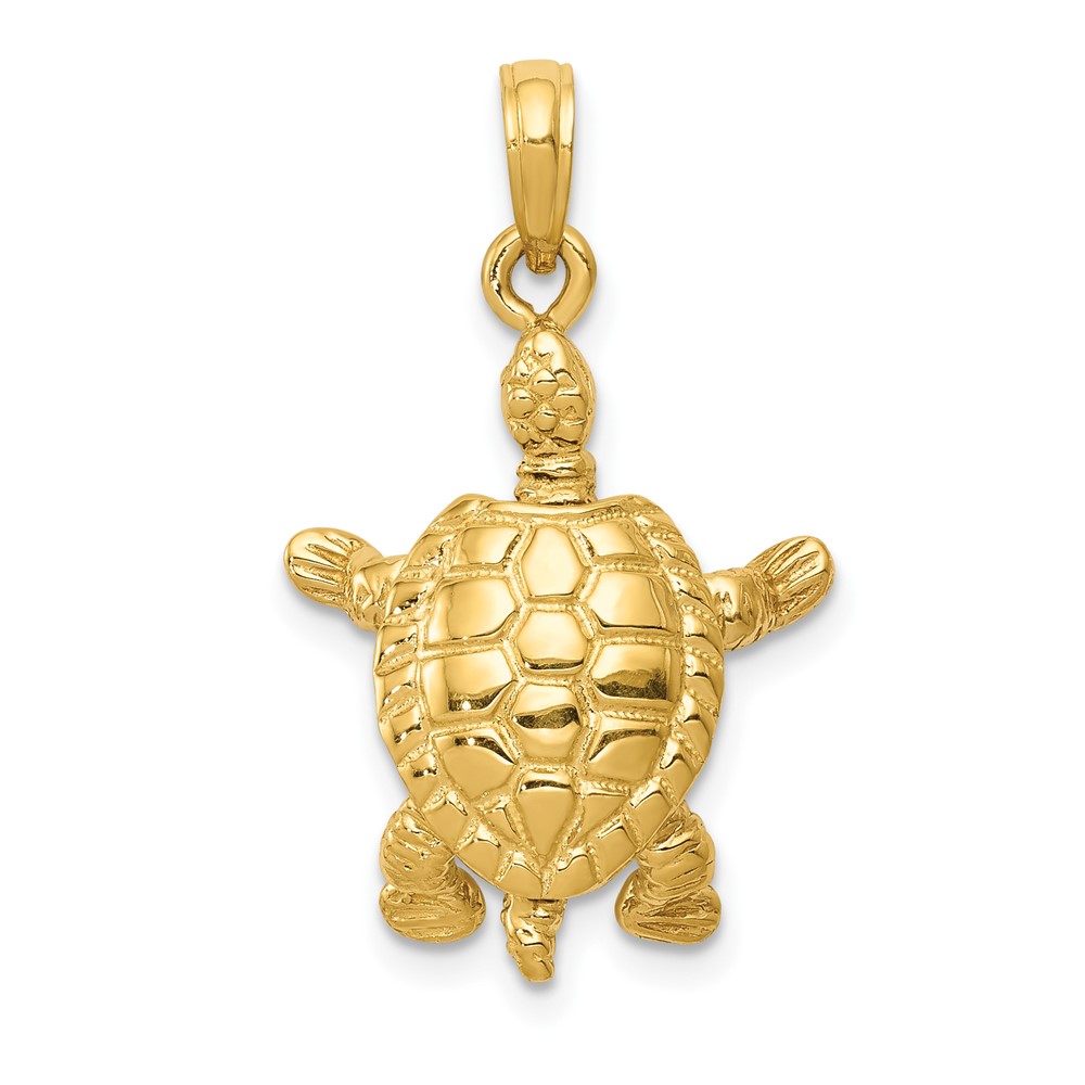 10K Solid Polished 3-D Moveable Turtle Pendant (10C2544)