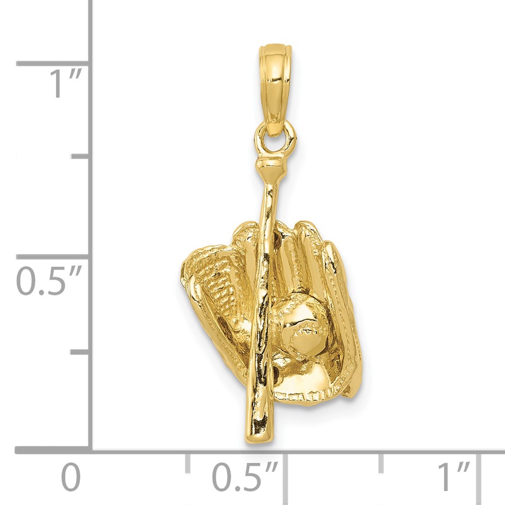 10K Polished 3-D Glove/Bat/Ball Baseball Pendant (10C2656)